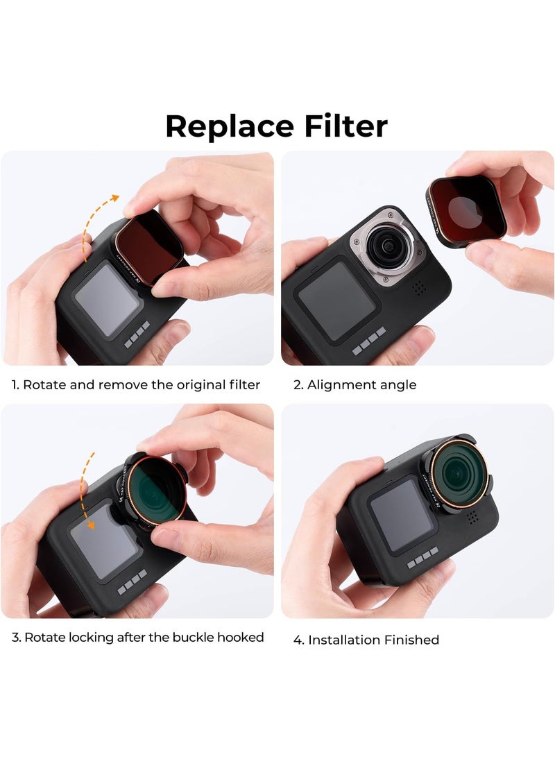 K&F Concept ND Filter Set Compatible with GoPro Hero12, Hero11, Hero10, Hero9 Black, 6 Pack (CPL/ND8/ND16/ND32/ND64/ND1000) Hero 9/10/11/12 Action Camera Accessory Neutral Density Polarizer Filter Kit - Image 3
